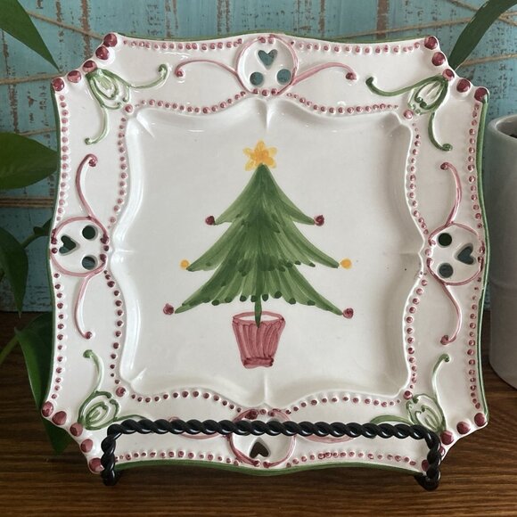 Casafina Buon Natale Christmas Tree 7.5" White Handpainted Portugal #2 - Picture 1 of 7
